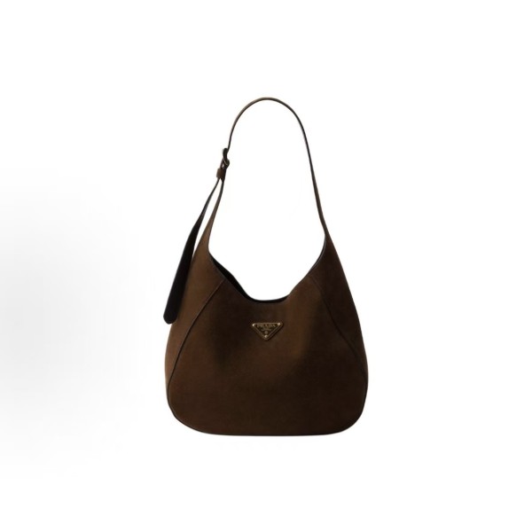 PRADA, a medium-sized women\'s single-shoulder bag with a magnetic clasp and a triangular logo on the front, in cocoa color
